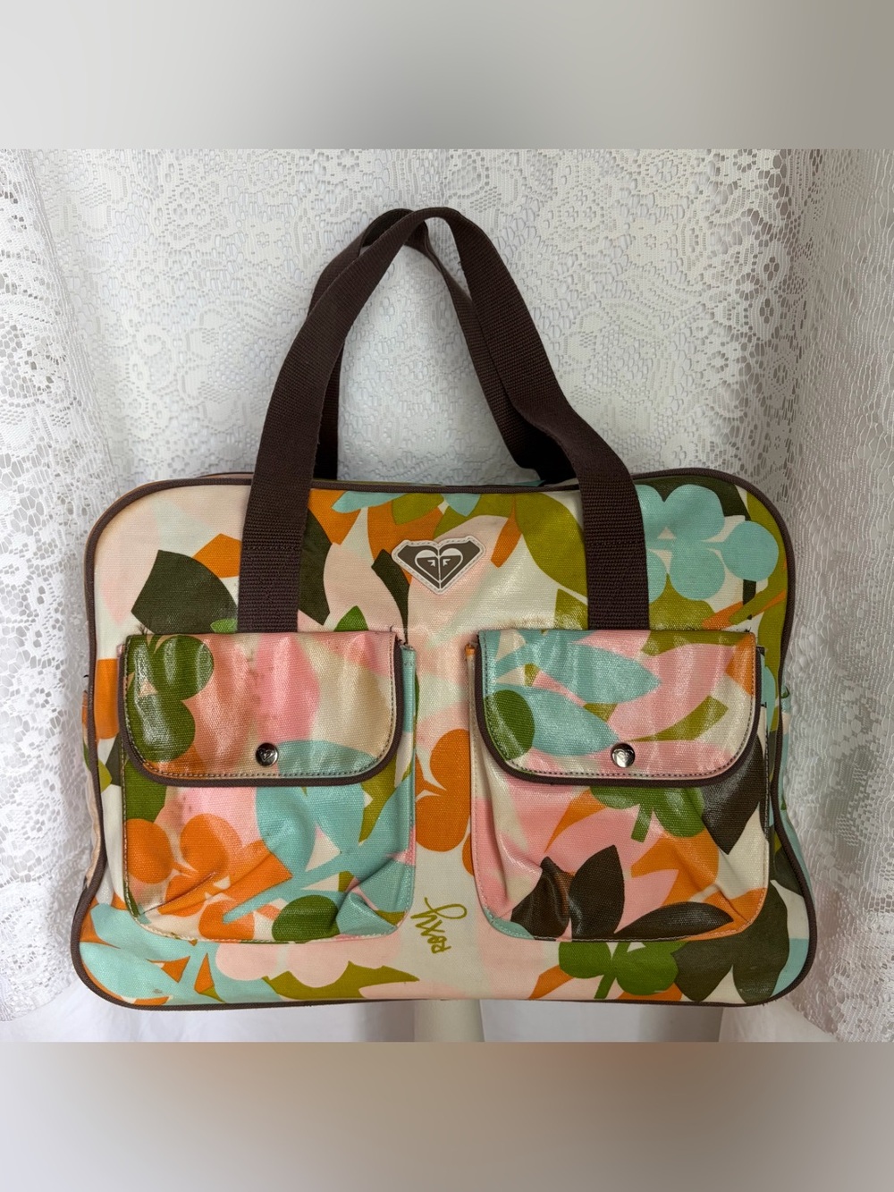 Vintage Y2K Roxy Tropical Hibiscus Travel Duffle Bag